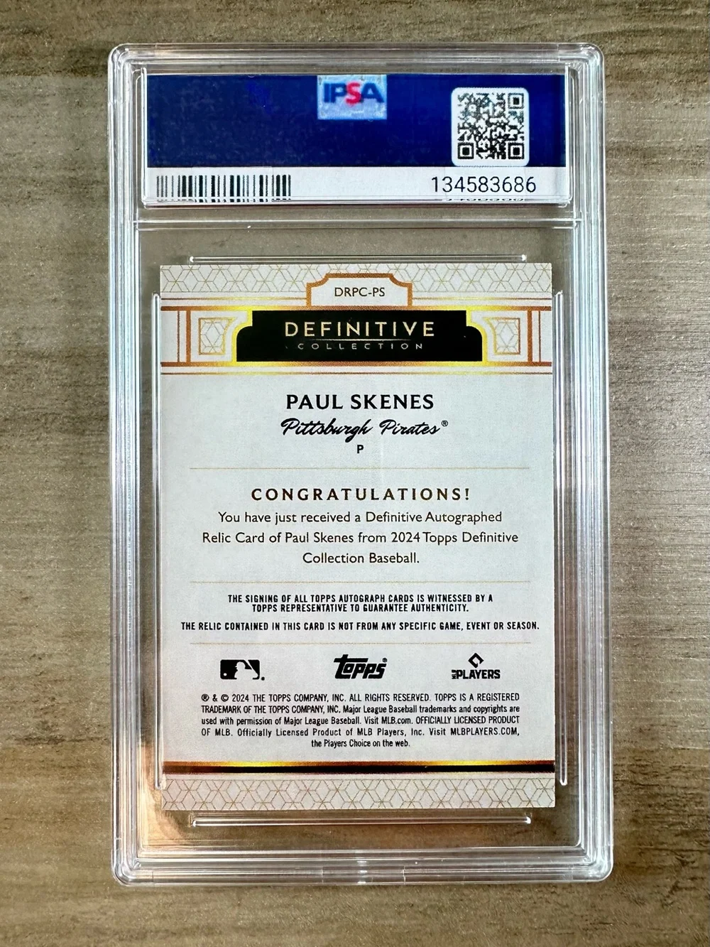 Paul Skenes Signed Rookie 2024 Topps Definitive Patch Gem Mint 10 Novelty Card.